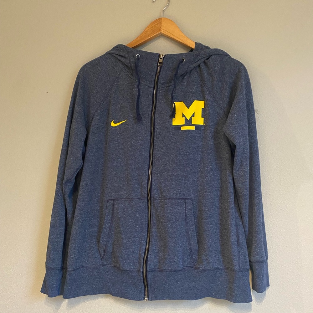 Nike Heather Blue Zip-Up Michigan Hoodie